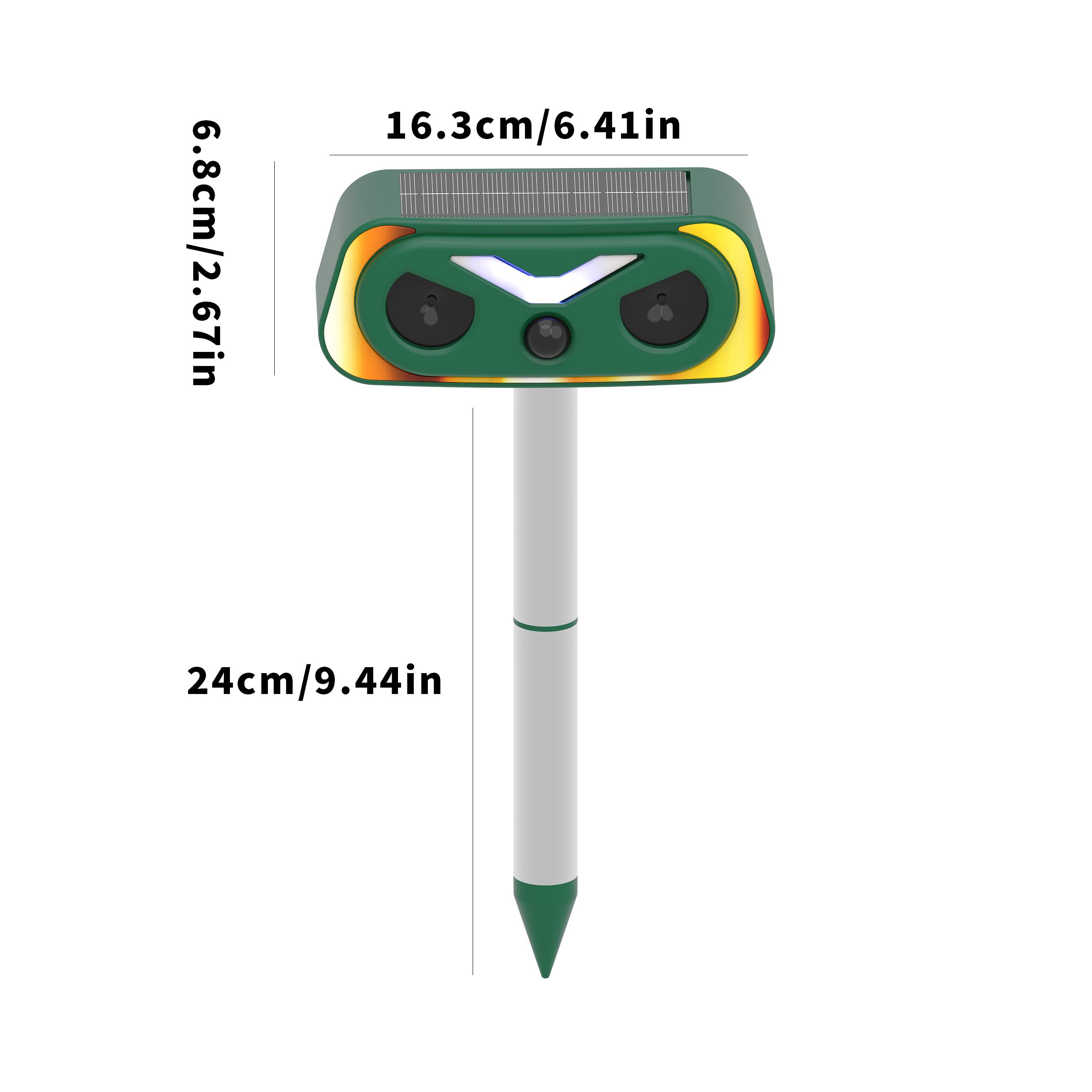 Solar Ultrasonic Flame Lamp Animal Repeller - Home Essentials, 3-9M PIR Motion Sensor, IP66 Waterproof Outdoor Pest Control Stake for Yard, Garden, Repels Squirrels, Deer, Birds, Rats, Weasels, Mosquitoes