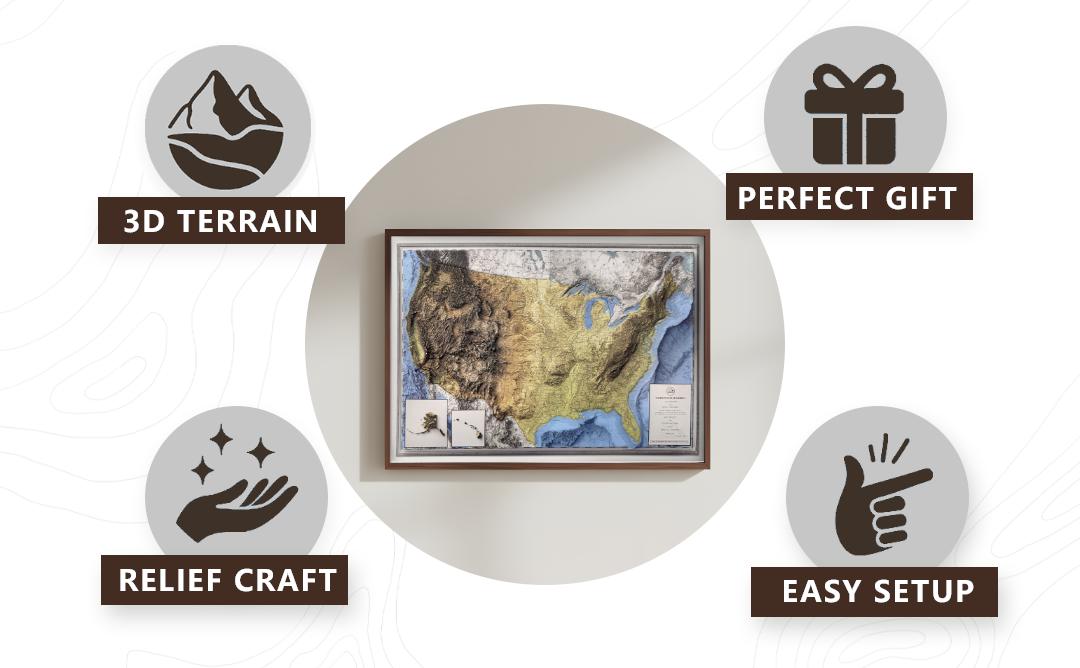 USA 3D Relief Map Wall Art