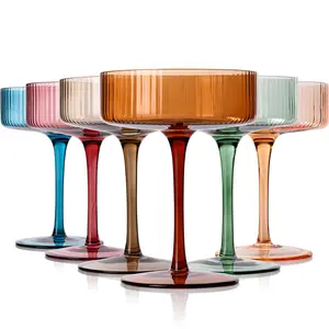 9 oz Vintage Art Deco Coupe Glasses Set of 6 |Ribbed martini Glasses |Vintage Cocktail Glasses Set Drinkware