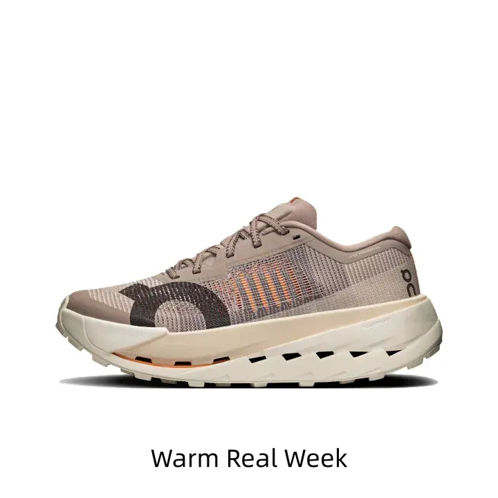 High rebound thick sole sports sneakers wear-resistant taupe mesh upper adjustable laces fit road running mountain hiking outdoor activities