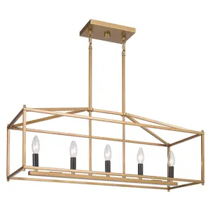 Ksana Black and Gold Metal Rectangular Chandelier, 5-Light Modern Kitchen Island Lighting