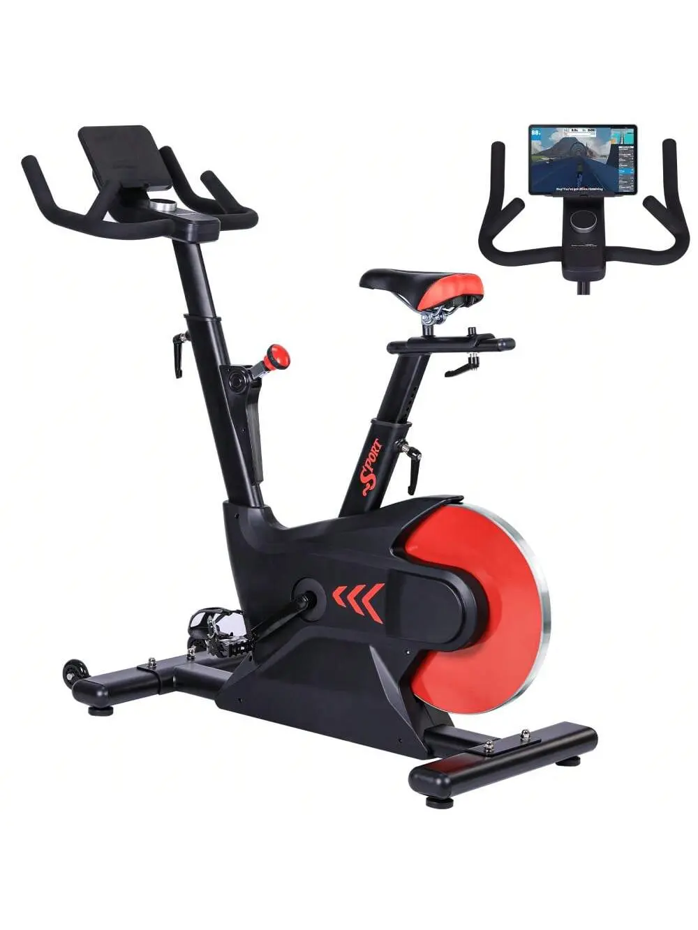 Gaomon Fitness Stationary Bike - Indoor Stationary Exercise Bike with Stainless Steel Components, Shuttle Smart Knob, Heavy Flywheel, Electromagnetic Control, Emergency Brake, Adjustable Padded Seat Cushion, App Compatibility, Customizable Fit, Black/Red,