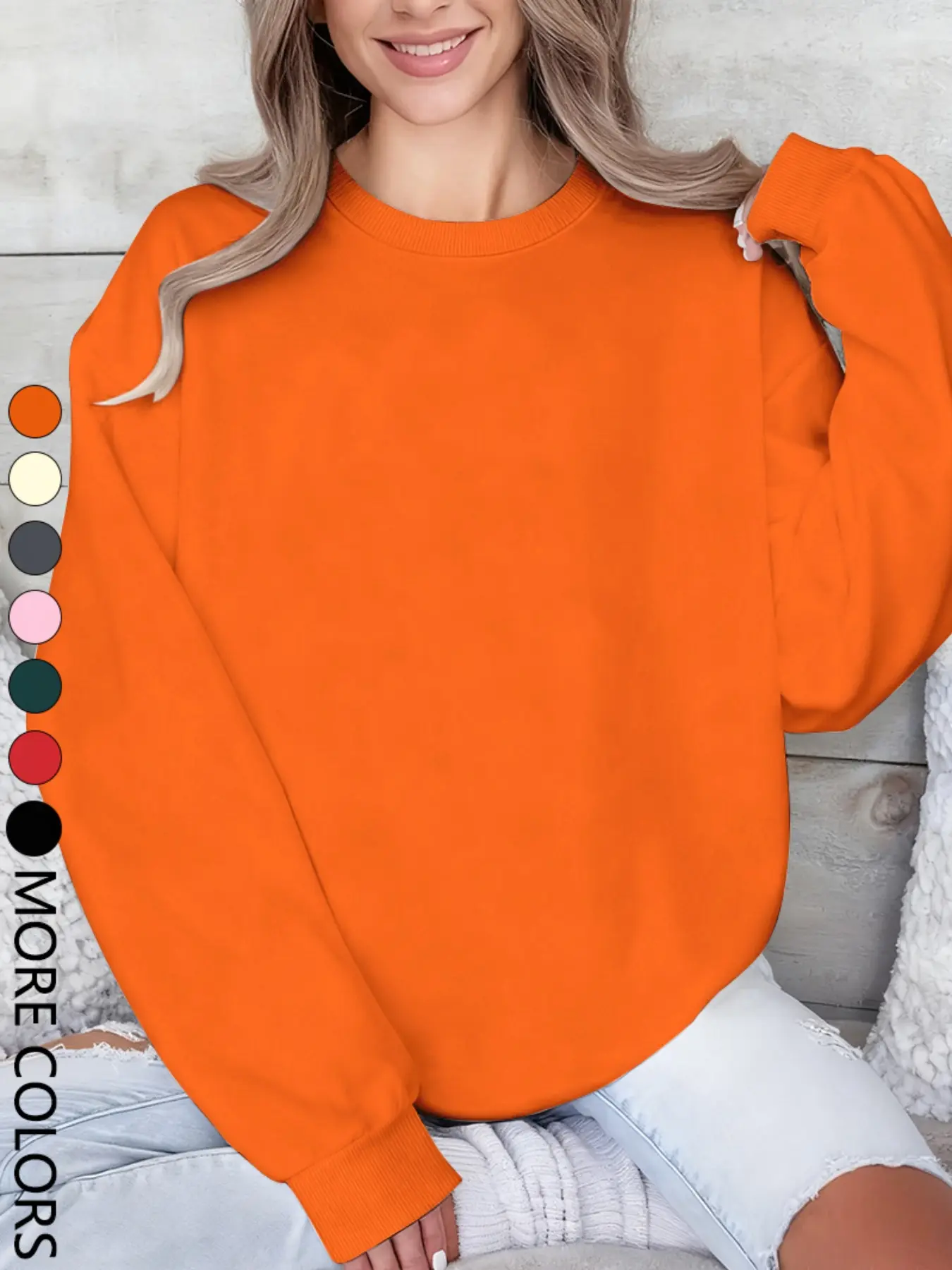 New Creative Simple Solid Color Women's Fitted Pullover Sweatshirt, Casual Long Sleeve Round Neck, Fall & Winter Fashion Top