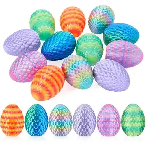 12 PCS Easter 3D Empty Eggs, 2.36" 3D Printed Dragon Empty Eggs Fillable Eggshells for Easter Egg Hunt, Basket Fillers, Treats, Party Favor Supplies, Classroom Prizes