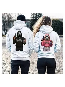 Women's Ghostface Halloween Couple Matching Pullover Hoodies - Comfortable Fabric Hooded Sweatshirts for Men, Ideal Gift