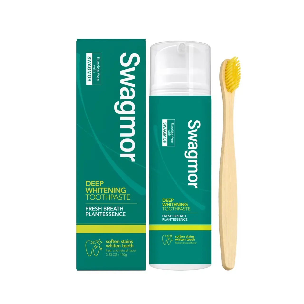 Swagmor Brightening Toothpaste for Stain Removal & Fresh Breath, Plant-Based Mint for Clean White Teeth