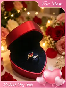 Glowing Tulip Flower Ring – Minimalist Zircon Copper Ring + Heart LED Box | Gift for Mother's Day/Proposal/Anniversary | A Surprise That Makes Her Cry with Joy