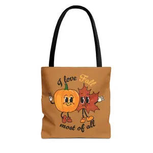 Fall Vibes Tote Bag (Light Brown) , Autumn Leaves Shoulder Bag, Pumpkin Spice Market Tote, Harvest Season Grocery Bag, Cozy Fall Accessories, I Love Fall