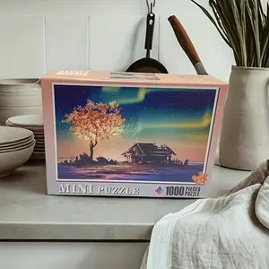 1000pcs Christmas Jigsaw Puzzle for Adults - Large 15x10 Inch Arctic Northern Winter Scene with Aurora Borealis, Igloos & Reindeer, Mini Puzzle Booklet Guide, Challenging Xmas Gift for Family Game Nights & Stocking Stuffers, Box