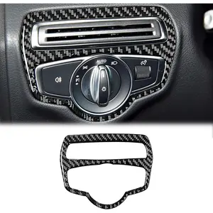 Compatible with Carbon Fiber Center Consoles Headlight Panel Cover Trim Interior Accessories for Mercedes Benz W205 C Class C180 C200 C300 GLC 2016-2022 (1pc Black)