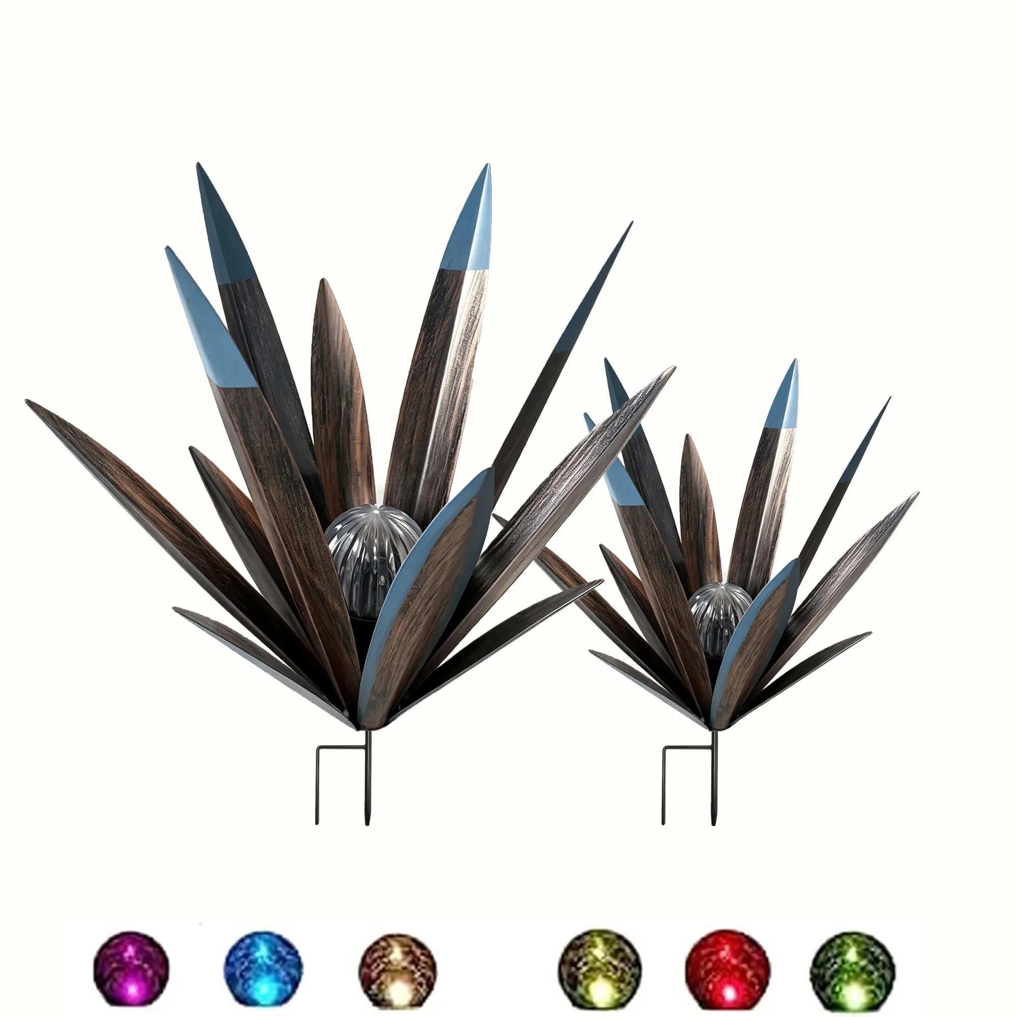 2-Set Solar Metal Agave Lamps (Large-Small Sizes), Country Style Waterproof Solar Outdoor Lights, Outdoor Garden Decor Courtyard Art Piece for Gardens, Lawns