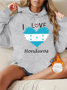 Women's Honduras Flag Graphic Hoodie, 100% Polyester Winter Pullover, Casual Fitted Sweater for Parties Office Daily Wear