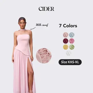 Cider Elegant Vacation Bandeau Dress for Beach Holiday, Sexy Lace Up Maxi Dresses, Ladies Sundress with Scarf, Summer Party Gowns