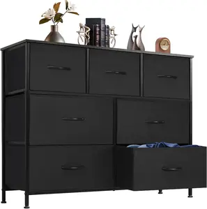 7-Drawer Fabric Storage Dresser – Tall Organizer with Fabric Bins, Steel Frame & Wood Top for Bedroom, Closet, or Dorm