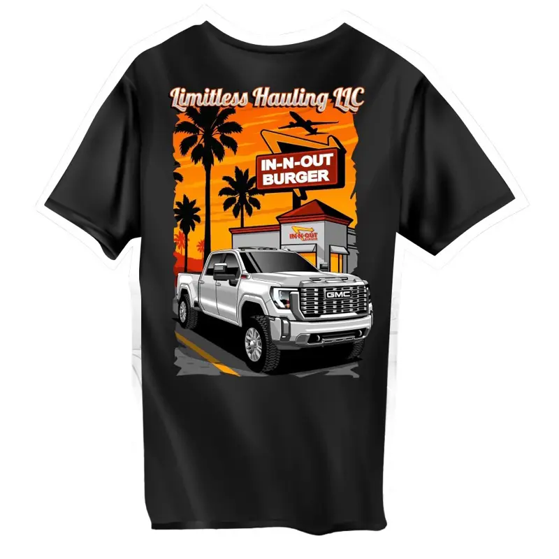 Limitless Hauling LLC In-N-Out Burger GMC Truck T-Shirt Black Tee