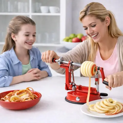 Fruit & Vegetable Peeler and Corer - Durable Fruit Peeler Utensils with Handle, Solid Metal Powerful Suction Base, Stainless Steel Adjustable Blade, Hygienic Slicing, No Battery Needed Tool for Pears, Potatoes, No Battery Needed Fruit Peelers & Slicers