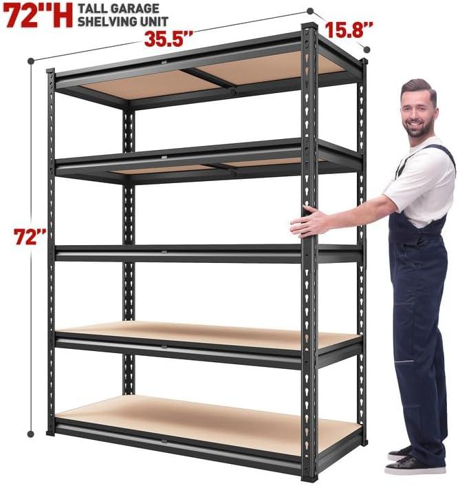 Raybee Furniture 72" H Garage Shelving,Heavy Duty 2000 LBS Storage Shelves,Adjustable 5 Tier Metal Shelf Utility Rack for Garage Basement Pantry Kitchen Organiser