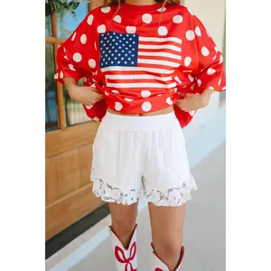 Karson Ruffle Hem Lace Shorts - Off White