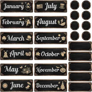 60 count Industrial Chic Months of The Year Bulletin Board Set Holiday Monthly Headliners Employee of The Month Sign 12 Seasonal Monthly Headers for School Classroom Teacher Chalkboard Calendar