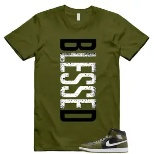 1 Sequoia Olive Green Black White Air Mid T Shirt Match BLESSED, 1 Sequoia Olive Green Outfit, Trending Shirts, Top Tshirt