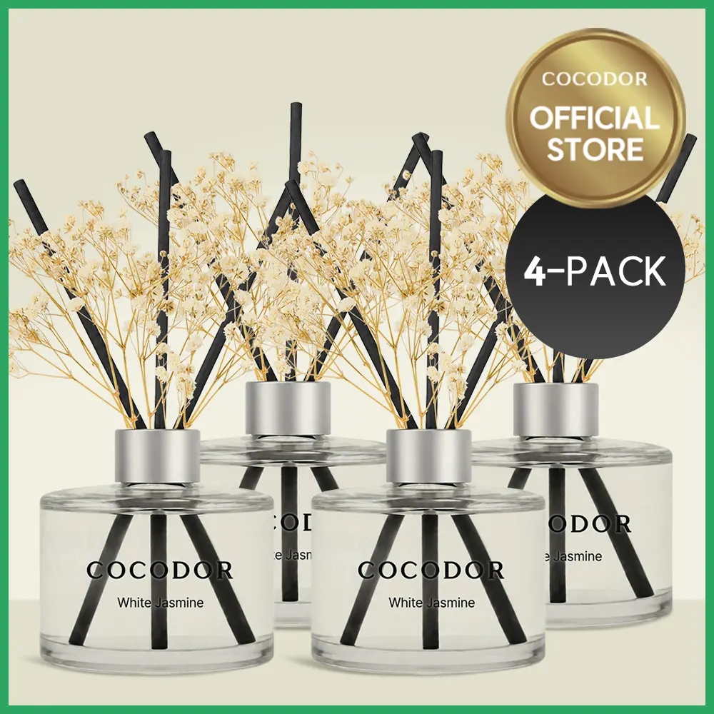 [4-PACK] COCODOR Flower Reed Diffuser Set / 6.7oz X 4 Packs / Scent Diffuser with Sticks Home Fragrance Reed Diffuser for Bathroom Shelf Decor
