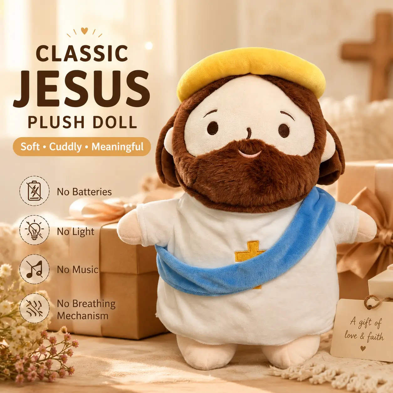 Soft Jesus Plush Doll, Christian Faith Gift, Cute Stuffed Toy for Kids & Adults, Religious Home Decor Companion cute girly child birthday gifts girl soothing comfort unisex design huggable stuffed doll