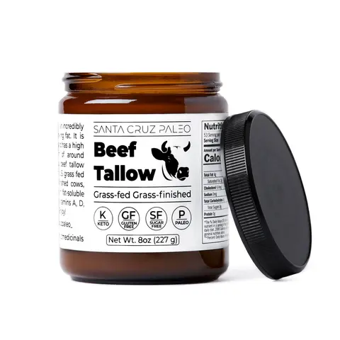 Santa Cruz Paleo Beef Tallow - For Cooking, Use as Cooking Oil, 100% Grass Fed and Finished, Gluten Free, Keto, Sugar Free, Paleo, With Vitamin D, E, K, B1, A, Fatty Acids