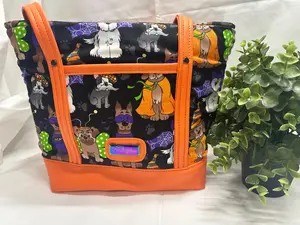 Dog Loving Halloween Tote Bag with Orange Accents - Handmade Fabric and Playful Print