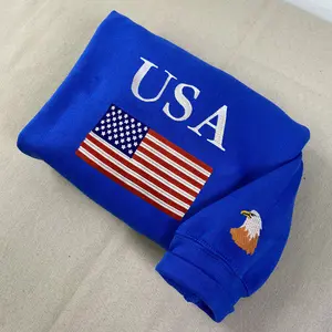 USA Flag Embroidered Sweatshirt, America Flags Crewneck Sweatshirt