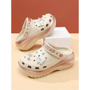 Women's Summer Detachable Hollow Out Sandals, Shiny Butterfly & Pearl Decor, Breathable Anti-Slip Design Casual Slippers, Comfortable Fashion Shoes