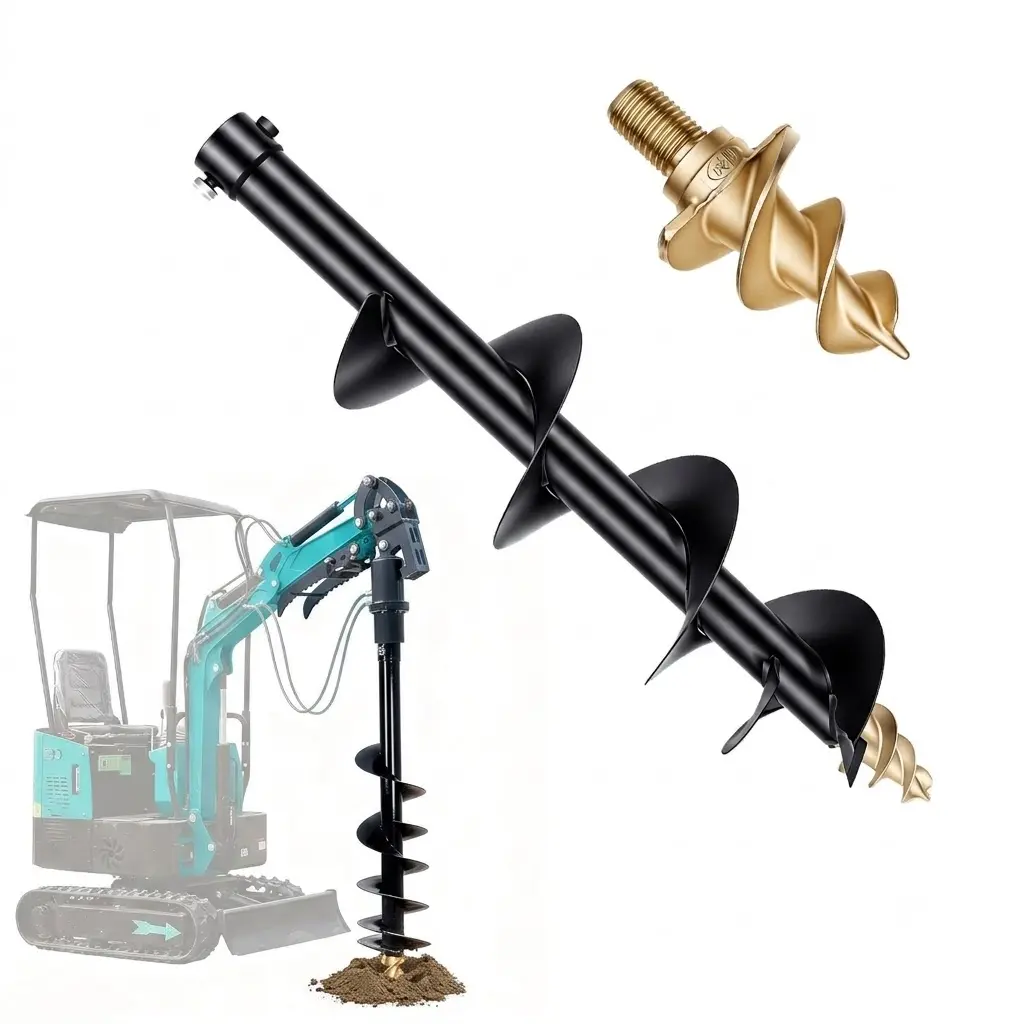 200mm (8") Mini Excavator Auger Attachment, 34" Full-Length Hydraulic Earth Drill, Heavy Duty Post Hole Digger for Fence Installation, Tree Planting, Landscaping, Farm, Ranch & Construction Projects