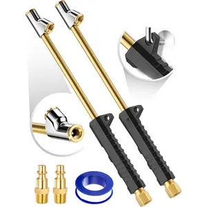 12" Extended Reach Dual Head Air Chuck, 2-Way Connection 1/4" FNPT Straight Foot Lock On Tire Inflate Chuck, Tire Chuck w/Quick Plug, Air Compressor Fill Kit for Truck RV Semi Dually Tires