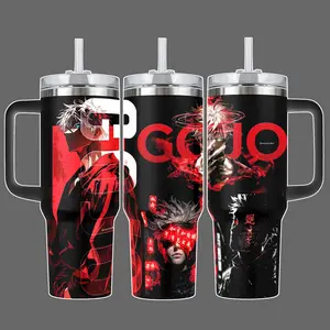 Satoru Gojo Jujutsu Kaisen Stainless Steel Insulated Travel Tumbler With Handle 20oz 40oz Limitless Red Aura Anime Wrap Design
