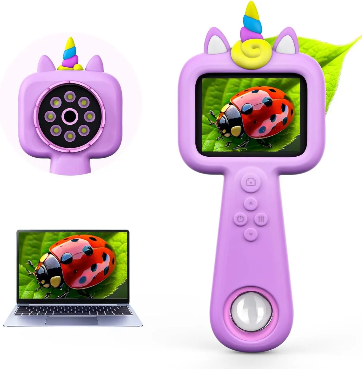 Children's Microscope with Photo & Video Functions 2-inch IPS Screen 2 Million Pixels Compatible with Computers Ideal for Halloween Christmas Birthday New Year Gifts