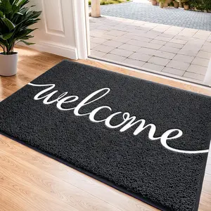 Black Outdoor Indoor Welcome Doormat Non-Slip Low Profile Entrance Mat for Front Door Patio Garage High Traffic Areas Heavy Duty Floor Rug 30"x17.5"