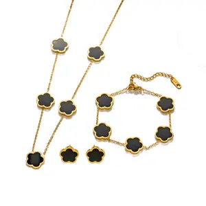 Elegant Gold Flower jewelry Set-3PCS ( Necklace+Bracelet+Earrings).