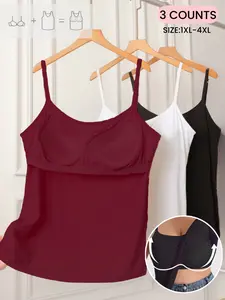 Plus Size Women's Adjustable Cami Top with Built In Bra Pad, Soft Comfortable Summer Vest, Baisc Tanks Top,Casual Wear for Any Occasion,All Seasons