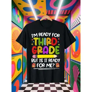 /Im Ready For Third Grade Back To School 3rd Grade Girls Boys T-Shirt, Casual Round Neck Tee for Boys & Girls, Spring Summer Holiday Apparel Clothing, Durable Summer Clothing Best Gift For Boy Girl
