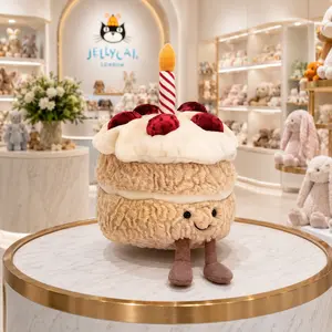 Jellycat Amuseables Birthday Cake Plush, Cute Cream Cake Stuffed Toy with Candle, Soft Dessert Plush Gift for Kids Girls & Collectors