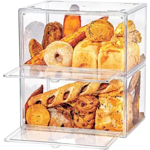 2pcs Large Bread Box Countertop - Large Capacity Transparent Bread Rack Box, 20 Sheets of Greaseproof paper-Stackable-Layer Bread Pantry Container
