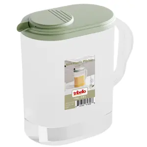 Tribello 1-Gallon Slim Plastic Pitcher with Lid – Clear Water Jug with Pivot-Top Spout, Iced Tea Pitcher for Fridge, Dishwasher/Freezer Safe, BPA & Phthalate Free Sage Green Kitchen Drinkware