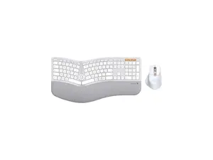 ProtoArc Full Size Wireless Bluetooth Ergo Keyboard Mouse Combo - Split Design, Wrist Rest, Multi-Device, Rechargeable, for Windows/Mac OS, EKM01 PLUS - Silver