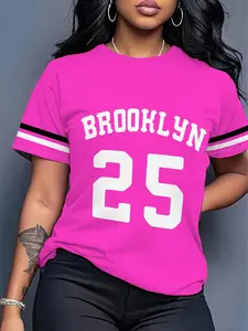 Number "25" printed women's summer casual round neck short sleeved shirt with letters "BROOKLYN" casual fashion sportswear