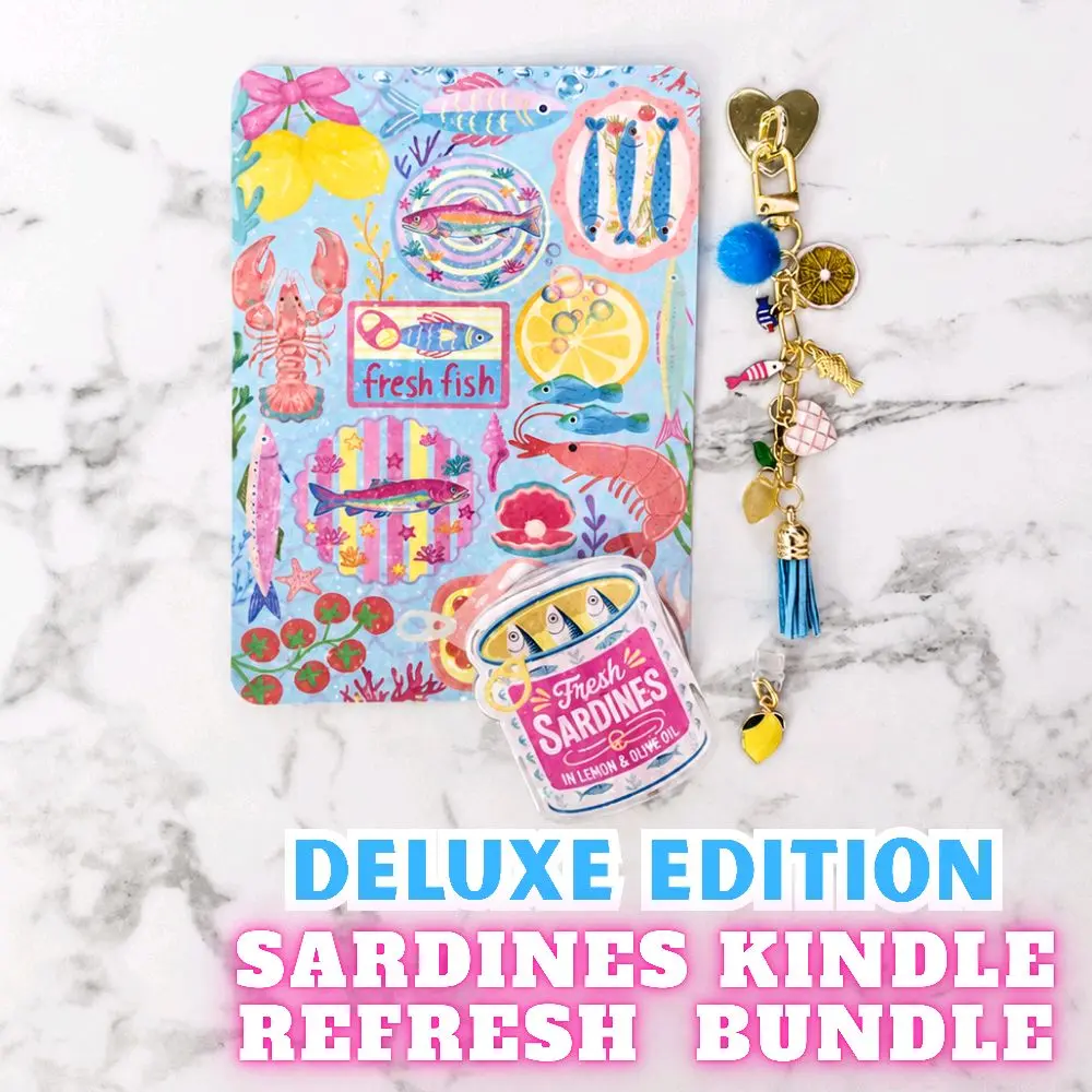 Sardines DELUXE Kindle Refresh Kit | Includes Insert, Magnetic Grip, Dust Plug Charm, and Chain Charm