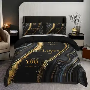 3-piece set of marble textured letter duvet covers, including 1 duvet cover and 2 pillowcases (unfilled) with soft and comfortable design, creating a warm sleeping experience, Washable Covers