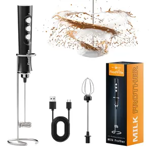 FoodVille MF02 Rechargeable Milk Frother Handheld Foam Maker with Stainless Whisk for Cappuccino, Latte, Bulletproof Coffee, Keto Diet, Protein Powder, Matcha