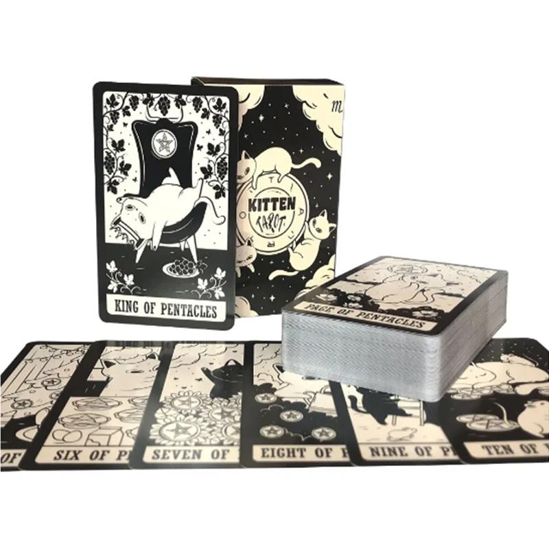 Kitten Tarot Deck 78Pcs Cute Black and White For Beginners Version Mysterious Board Game Fun Fortune telling Kit