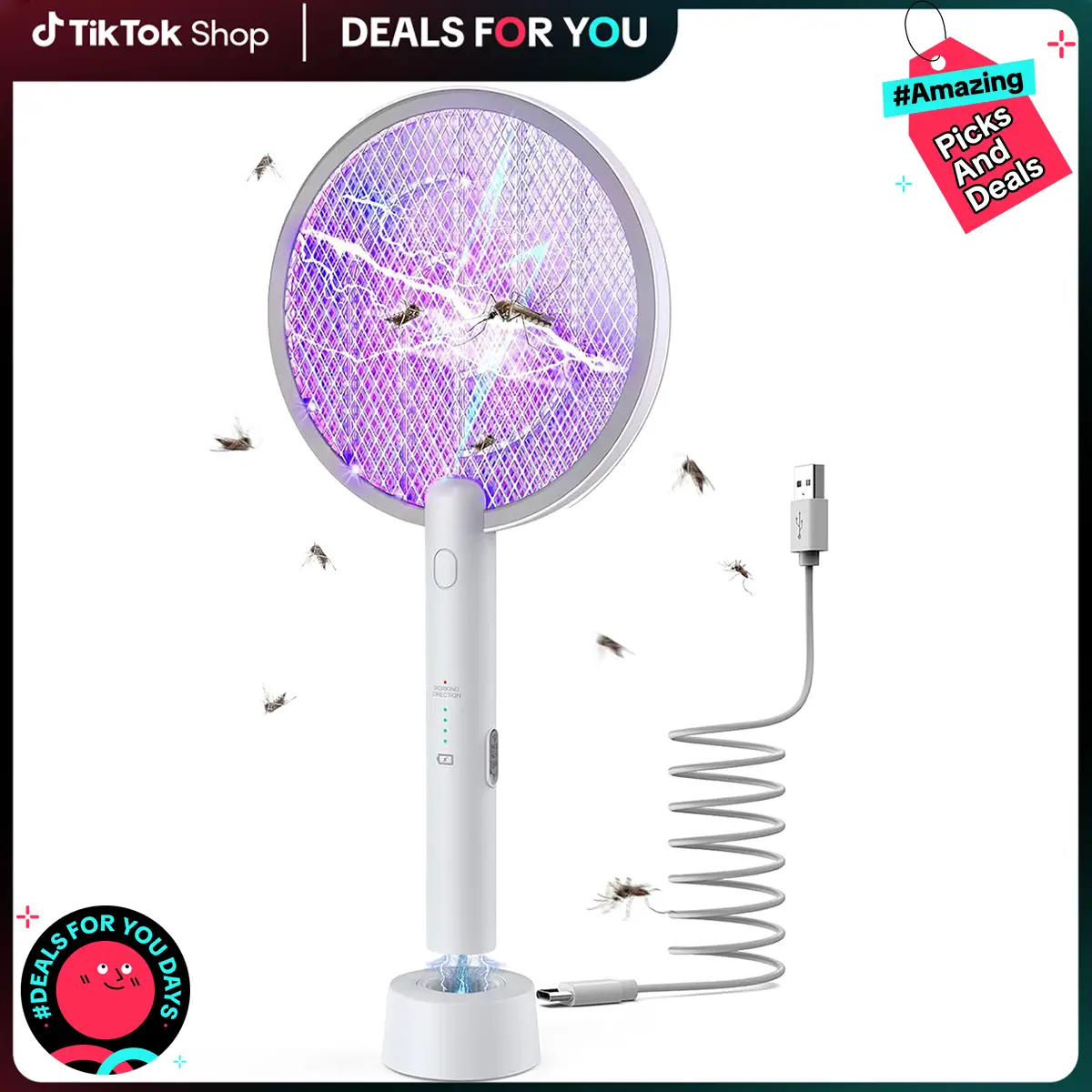 Electric Fly Swatter 3000V Bug Zapper Racket 2 in 1 Fly Swatter, Battery Rechargeable Mosquito Killer Lamp , 3 Layers Safety Mesh, Bug Zapper Mosquito