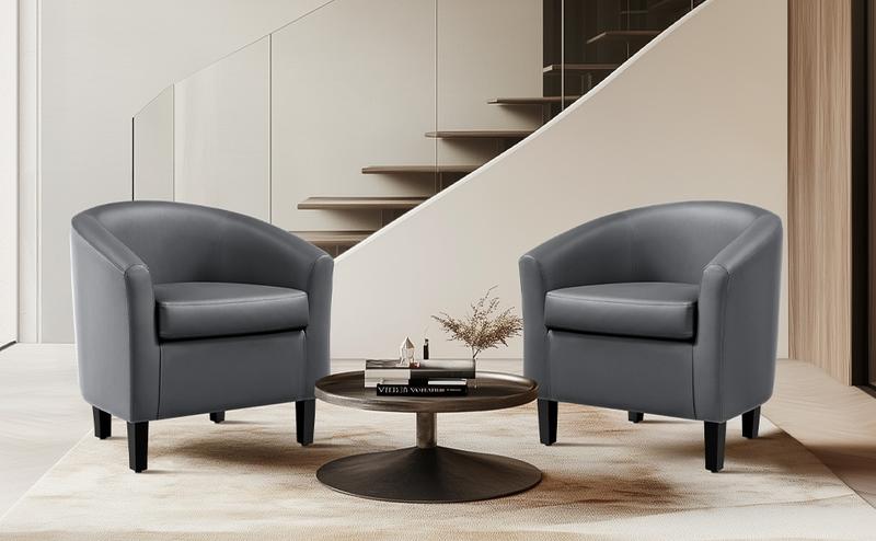 Yaheetech Faux Leather Club Chair Accent Arm Chair Artificial Leather Barrel Chair Contemporary Style for Living Room Bedroom Reception Room