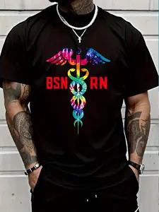 100% Cotton BSN Registered Nurse RN Caduceus Nursing Tie Dye T-Shirt Women's Men's Graphic Tee Crew Neck summer vacation Tops